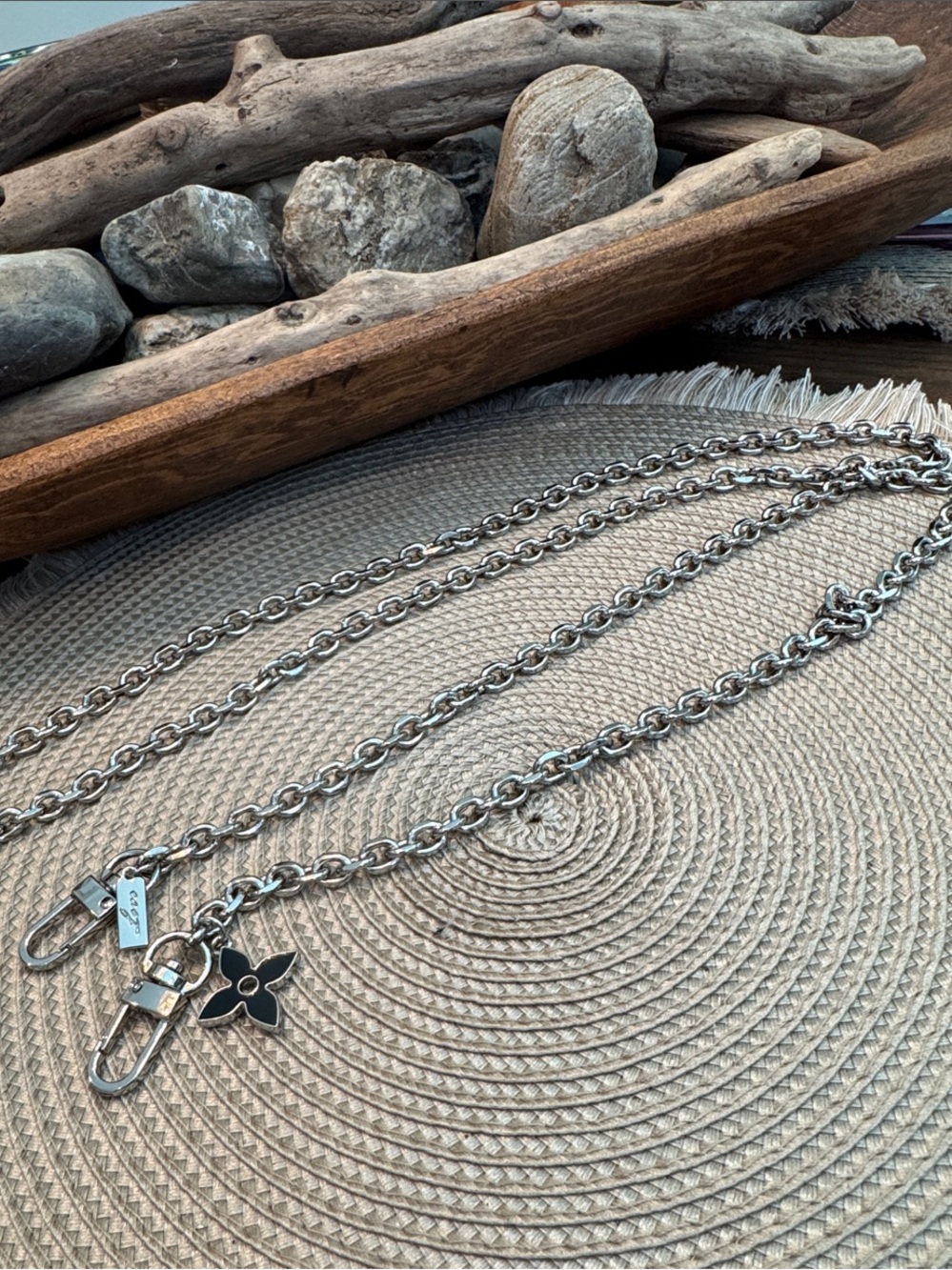 Love Silver-Tone Chain Necklace with Flower Charm